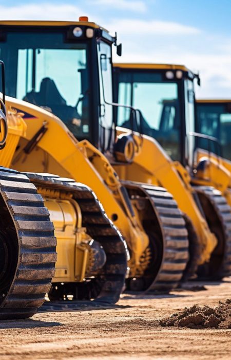 row-standing-heavy-construction-wheeled-bulldozers-close-up